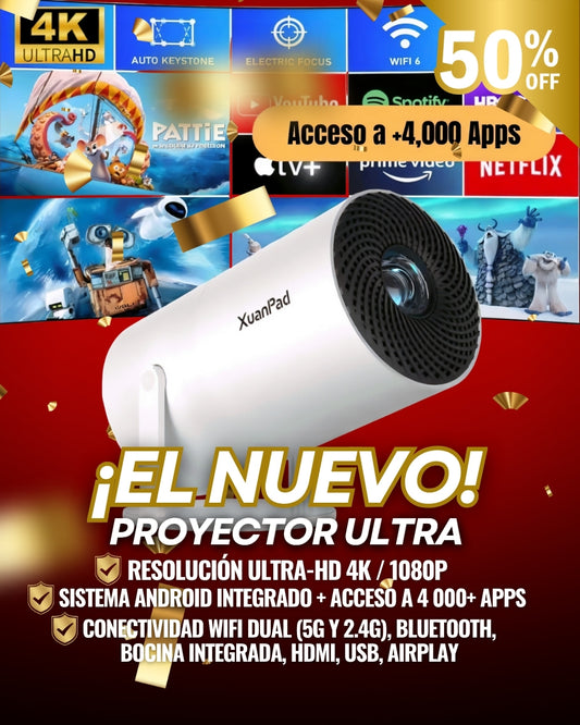 🎬 ¡Uniki® - Proyector Profesional HD 4K Con Sistema Android +4,000 apps WiFi Bluetooth ✨📺