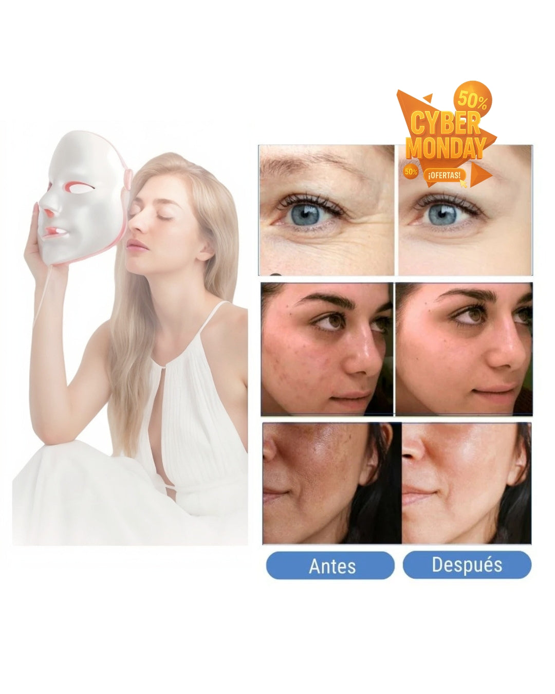 🎉MÁSCARA OMEX 7 EN 1 CON FOTOTERAPIA Y ¡GRATIS! 🎁 MASAJEADOR FACIAL